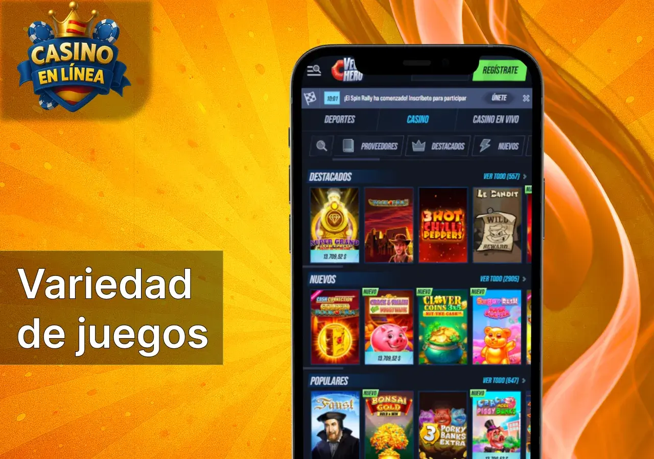 El casino VegasHero ofrece tragamonedas, juegos de mesa y otras categorías populares.