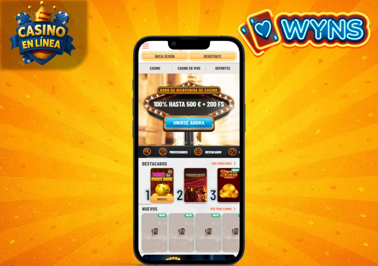 Wyns Casino en España en móvil con interfaz y bono de bienvenida